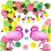 AOWEE Tropical Balloon Garland Set, Tropical Theme Hawaii Jungle Party Decoration Balloons with 2 Flamingos Palm Leaves for Birthday Baby Shower