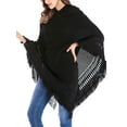 thumbnail image 4 of Poncho Sweater Womens Pullover Sweaters with Fringed Sides Hooded Capes Knit Ponchos Shawls Wrap Coats Tops, 4 of 6