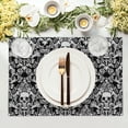 thumbnail image 3 of Gothic Skull Placemats, Halloween Skeleton Decorative Linen Place Mat, Spooky Day of The Dead Table Mats for Kitchen Dining, Heat Resistant Non Slip, Set of 4, 12"x18", 3 of 6