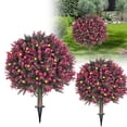 thumbnail image 3 of Outdoor Artificial Boxwood Topiary with Lights - 22" UV Resistant Rose & Greenery Shrubs with Ground Spike for Porch, Garden & Patio Decor, 3 of 8