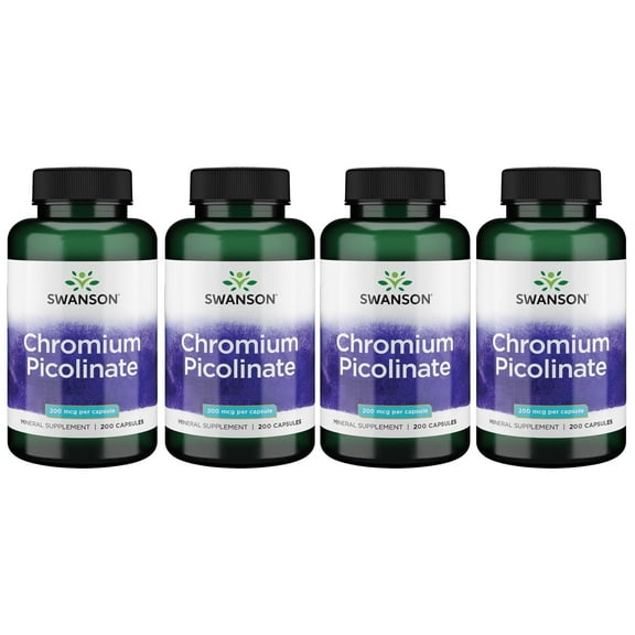 Swanson Chromium Picolinate - Natural Supplement Promoting Metabolism & Weight Management - Supports Healthy Blood Sugar Levels Already within the Normal Range - (200 Capsules, 200mcg Each) 4 Pack