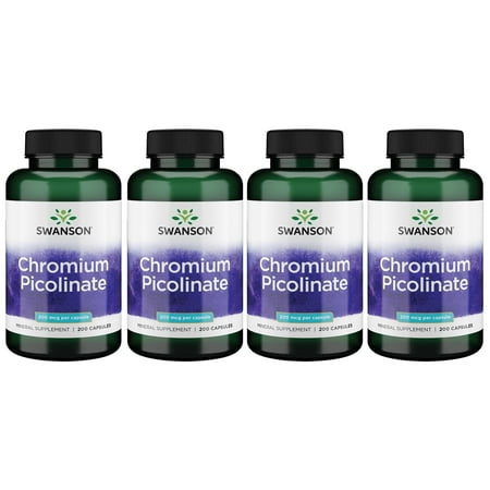 Swanson Chromium Picolinate - Natural Supplement Promoting Metabolism & Weight Management - Supports Healthy Blood Sugar Levels Already within the Normal Range - (200 Capsules, 200mcg Each) 4 Pack