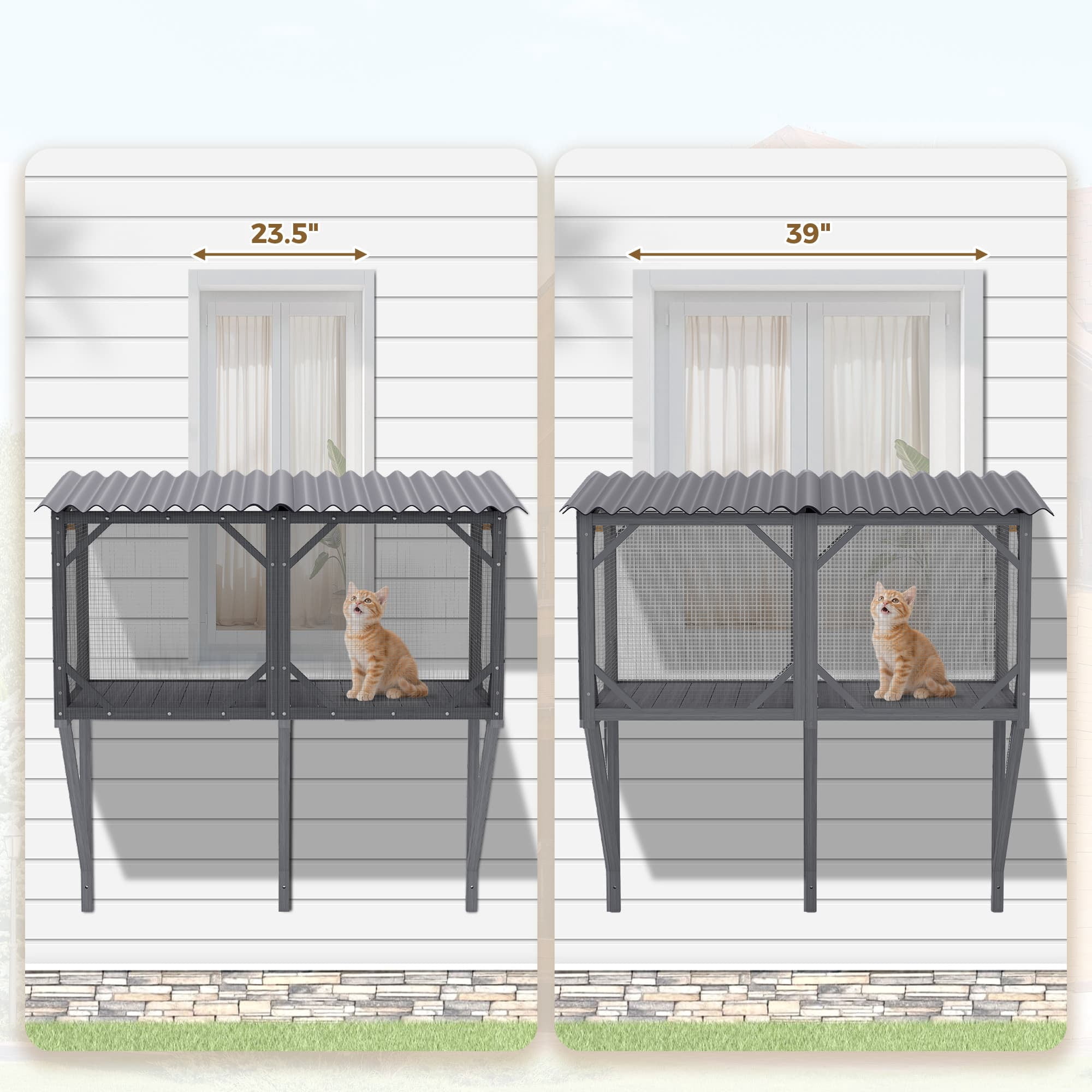Aukfa Cat Window Box, Outdoor Cat Enclosure Cat House Window Perch W/ Bug Proof Net for Large Indoor Cats,Antique Gray