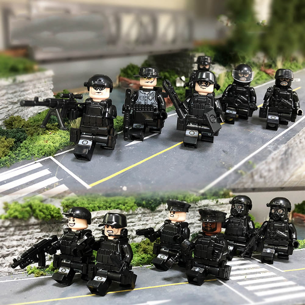 12pcs City SWAT Police Figures Building Blocks with Weapons Truck Toys Bricks 