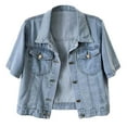 thumbnail image 2 of TrendOFT Womens Jean Jacket Short Sleeve Colored Cropped Denim Jacket Light Wash Short Trucker Coat Light Blue L, 2 of 5
