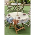 thumbnail image 2 of Round Outdoor Tablecloth With Umbrella Hole And Zipper– Fall Thanksgiving Waterproof Patio Table Cover for Party, Picnic, Backyard, 50" Dia. , Blue White Orange Pumpkin Boho Floral, 2 of 8