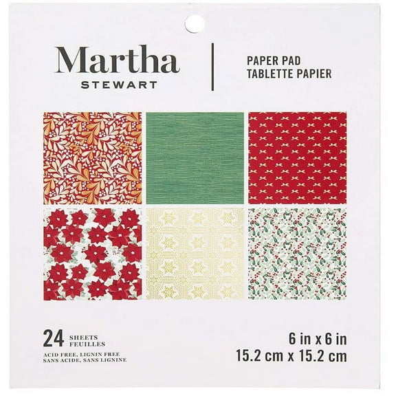 Martha Stewart Paper Pad-Red/White/Greenery 6x6 Paperpad, 6 x 6 inches, Multicolor