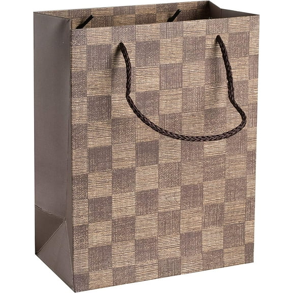 Checkered Gift Bags 9"X 7"X 4" Brown Set 24
