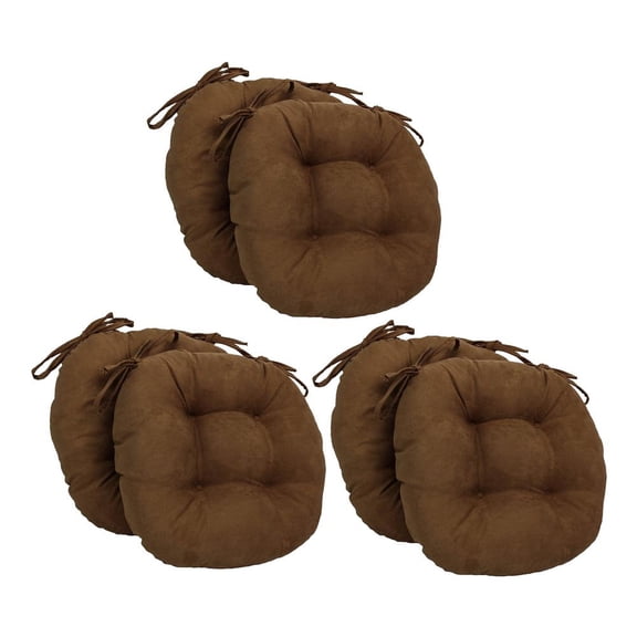 Blazing Needles 16-inch Round Tufted Microsuede Chair Cushion, 16 x 16, Chocolate 6 Count