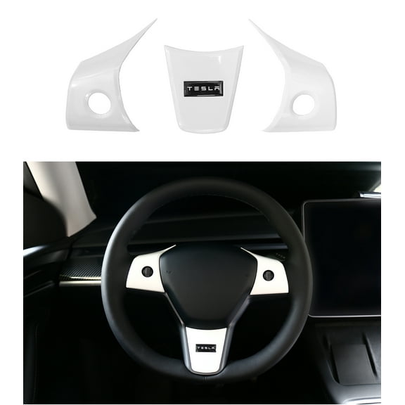 Steering Wheel Panel Wrap Kit Cover Trim For 2017-2023 Tesla 3 Baked White Except Highland