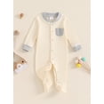 thumbnail image 2 of Nygoyerh Newborn Baby Girls Boys Footed Romper Long Sleeve Crew Neck Jumpsuit Button Up Romper Infant Clothing 0-6M, 2 of 7