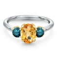 thumbnail image 3 of Gem Stone King 925 Silver and 10K Yellow Gold Yellow Citrine and Blue Diamond Engagement Ring for Women | 1.79 Cttw | Oval Checkerboard 8X6MM | Gemstone November Birthstone | Size 6, 3 of 6