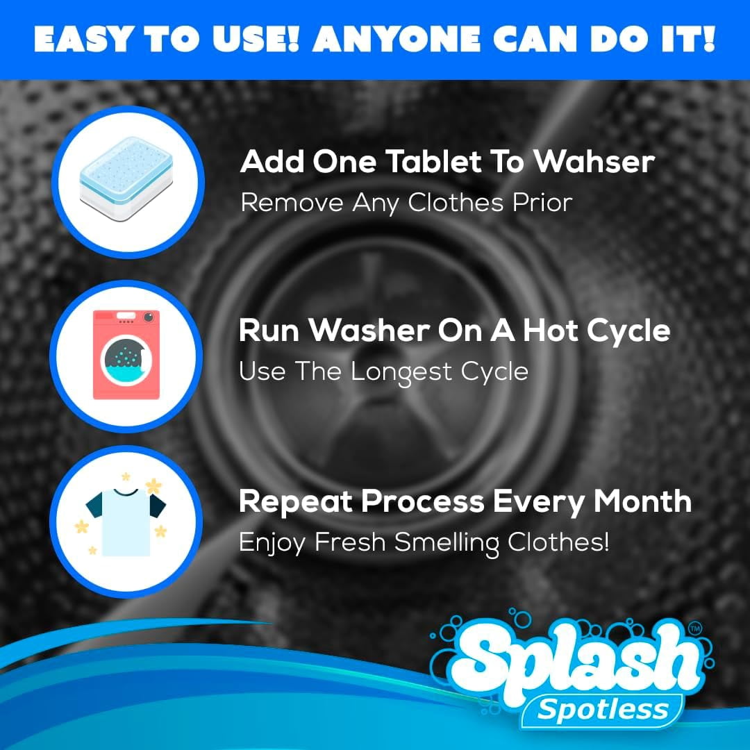 Splash Spotless Washing Machine Cleaner for HE Front Load & Top Load Washers, 6 Count (Pack of 1)