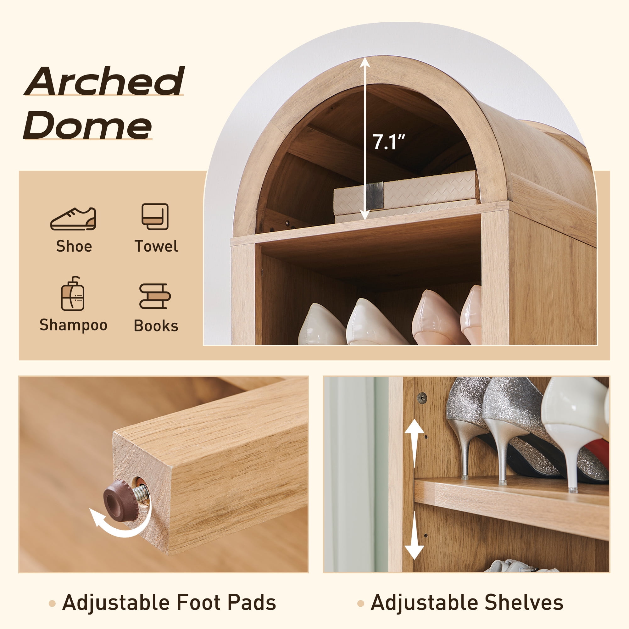 SinCiDo Arched Bookshelf, 8-Tier Open Shelf Bookcase, Medium Density Fiberboard