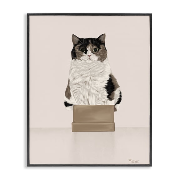 Stupell Industries Eclectic Cat in Cardboard Box Black Framed Giclee Art, 11 x 14, by Tara Royle