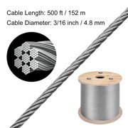 VEVOR 3/16 x 500ft Wire Rope Cable, Stainless Steel Rope, 7x19 Steel Wire Cable Rope 304 Marine Grade