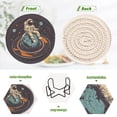 thumbnail image 4 of Yayeee 6 PCS Drink Coasters with Holder Set Woven Absorbent Round Tabletop Hot Pad, Black Astronaut Record, 4 of 7