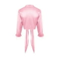 thumbnail image 5 of Qiylii Women Long Sleeve Tie Front Blouse Cardigan Satin V Neck Vintage Feather Sleeve Crop Top Shirt Harajuku E-Girl Streetwear, 5 of 10