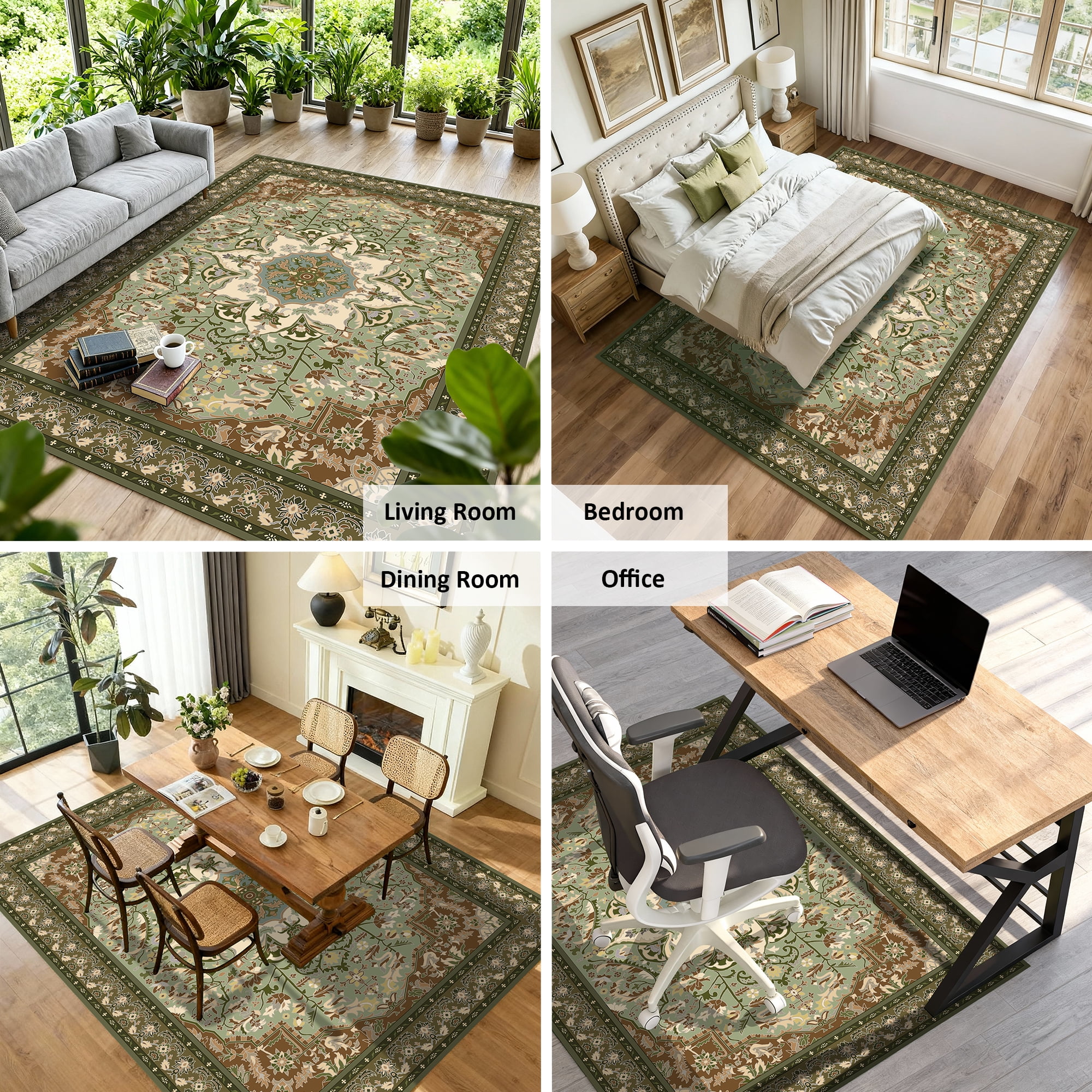 Pentantan 6'x9' Area Rugs for Living Room, Boho Vintage Soft Washable Rug with Non Slip Backing for Bedroom, Green