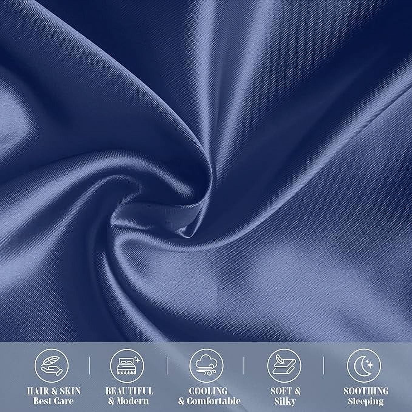 Cooling Viscose Satin Pillowcase 6-Pack Set with Hidden Zipper Closure, King, Navy Blue