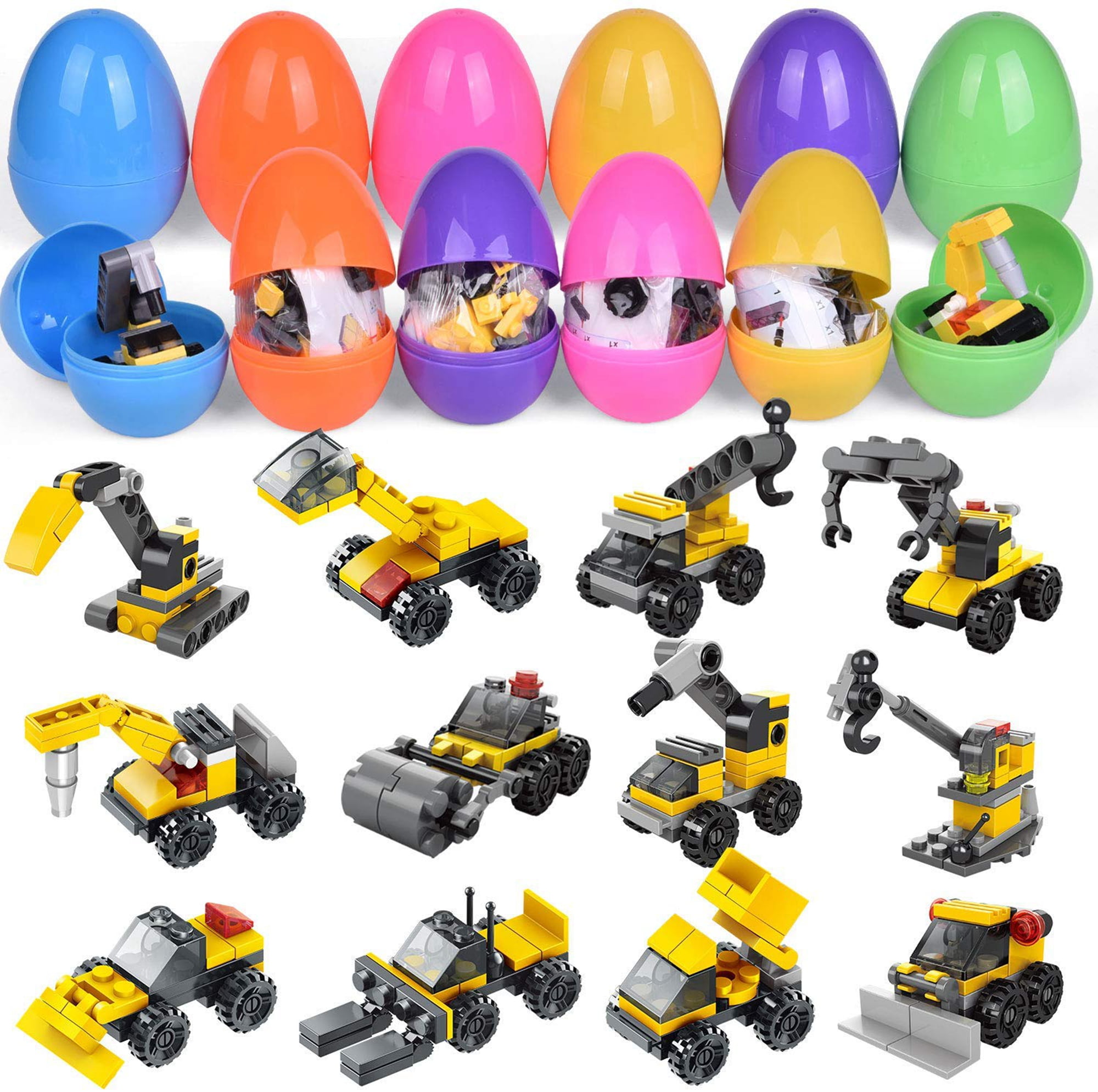 12 PCS Filled Easter Eeggs with Construction Building Blocks Easter