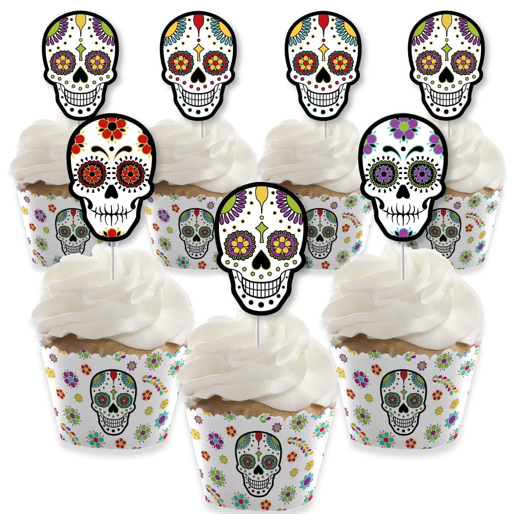 Big Dot of Happiness Day of the Dead Set of 12 Halloween Sugar Skull Party Decoration Party Cupcake Wrappers