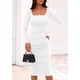 thumbnail image 2 of Vestido PRETTYGARDEN 2025 Entallado con Frunces, Midi, Manga Larga, Blanco, Talla S, 2 of 8