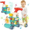 Hot Bee 3 in 1 Baby Push Walker, Sit to Stand Baby Walker Steam Train, Montessori Learning Activity Center, Early Learning Toy Gift for Toddler Infant 12 Months+, Blue