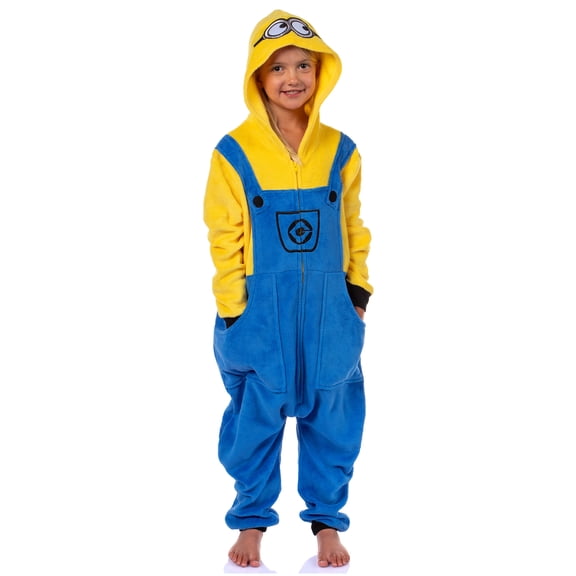 Despicable Me Minions Boys Bob The Minion 1 Piece Fleece Union Suit Footless Hooded Pajama Sleepwear
