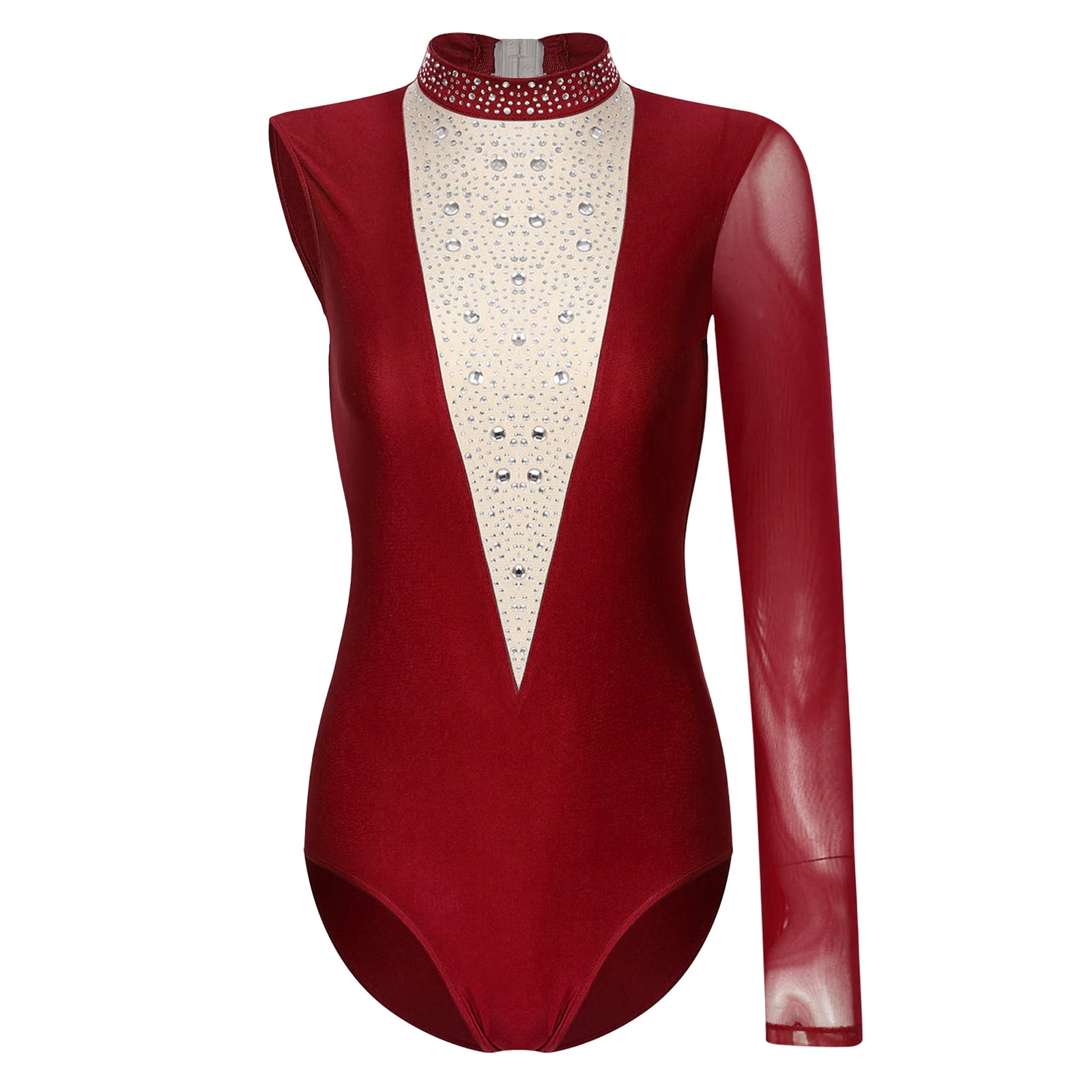Alvivi Gymnastics Leotards For Women Rhinestone One Shoulder Long