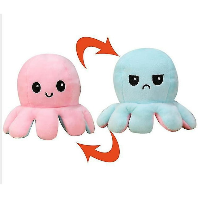 Plush Octopus Reversible Cute Flip Soft Toy Gift Happy Sad Pink Blue D