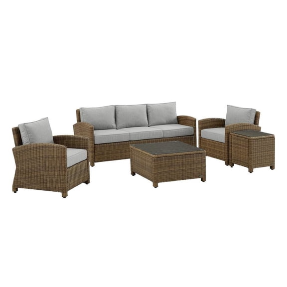 Outdoor Escape Brown Wicker Patio Furniture 5 Piece Set with Gray Cushions