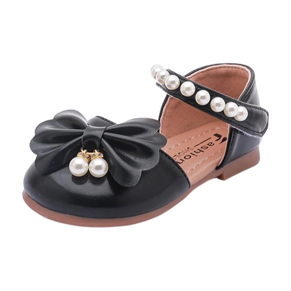 Xfvqtps Girls Mary Jane Shoes Flats Soft Sole Ballet Bow Detail Pearl Hook and Loop Strap Princess Shoes for Spring Summer Casual Outfit