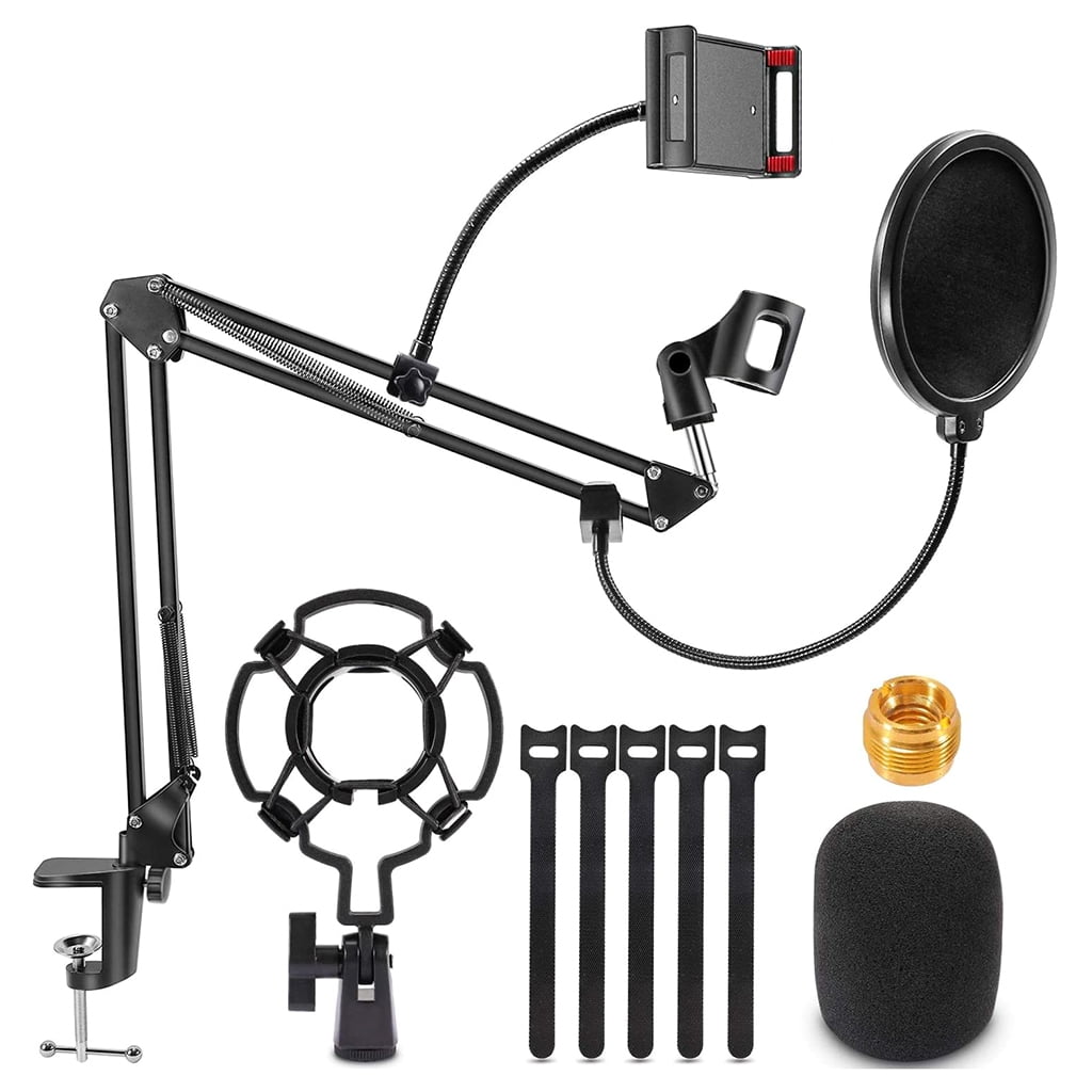 Microphone Stands Mic Clip Boom Arm Foldable Tripod Mic Shock Mount for