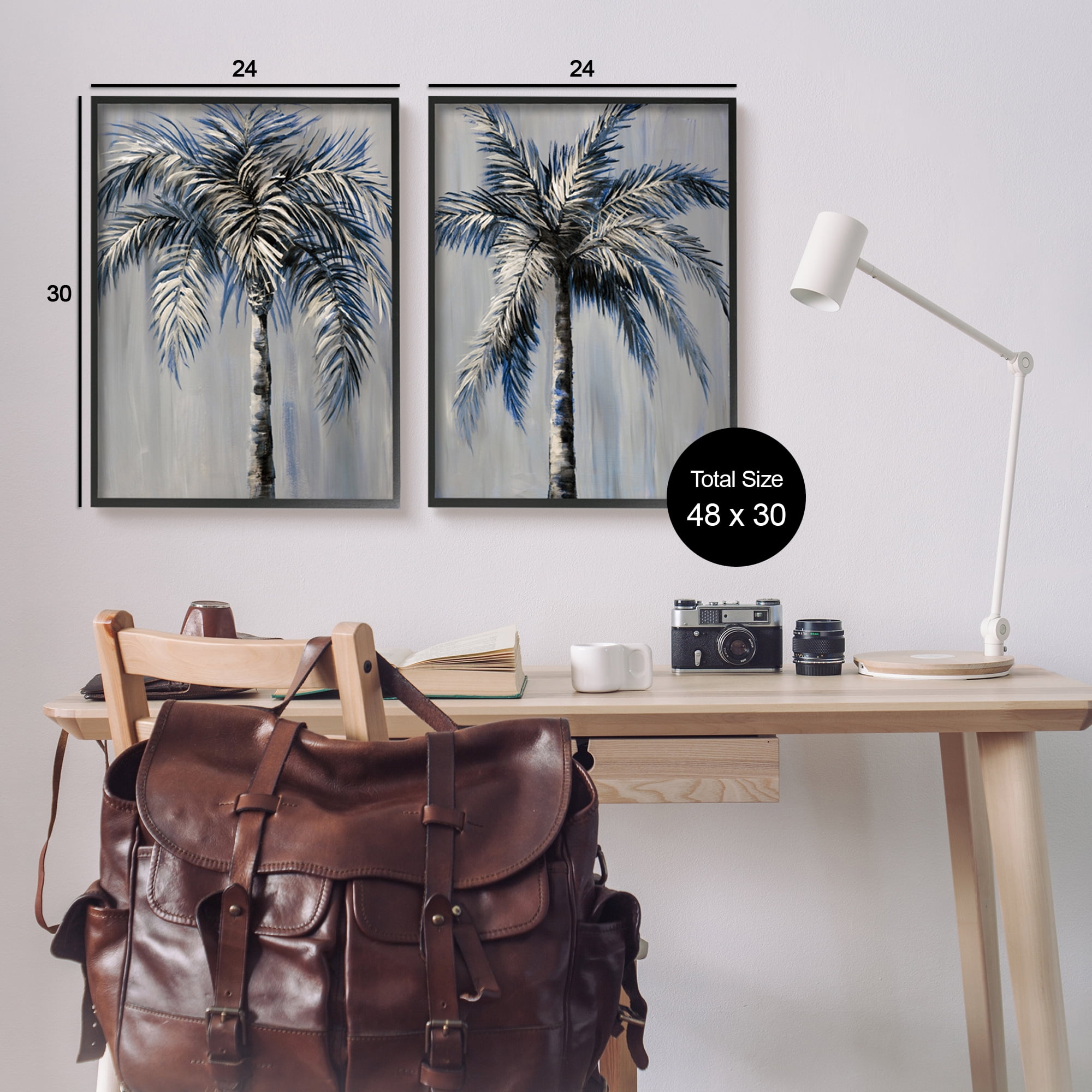 Stupell Industries Grey Modern Palm Trees Botanical & Floral Painting Black Framed Art Print Wall Art, 24 x 30, Set of 2