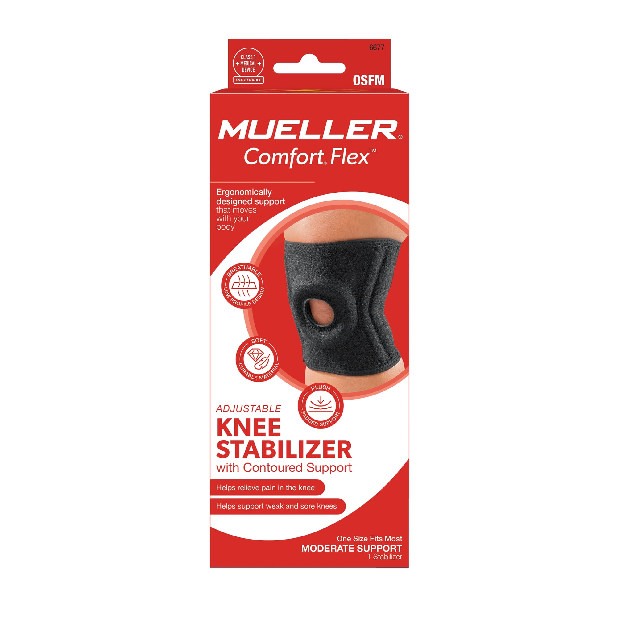 Mueller Sports Medicine Comfort Flex Knee Stabilizer, One Size Fits Most, Black