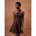 thumbnail image 6 of Brown Halter Neck A-Line Mini Dress With Ruffle Hem, Casual Streetwear Style For Women, 6 of 8