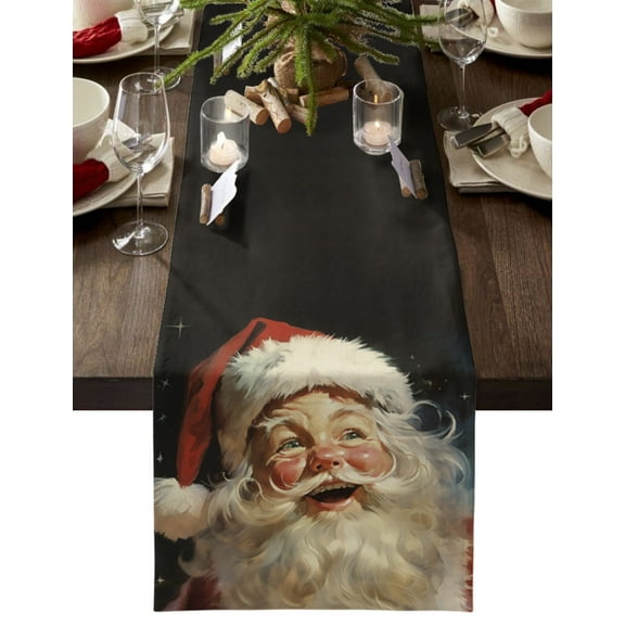 Table Runner 70 Inches Long for Kitchen Dining, Christmas Santa Dresser Scarf Farmhouse, Dining Table Decorations for Wedding/Parties, Red Xmas Santa Merry Christmas 13 x 70 In
