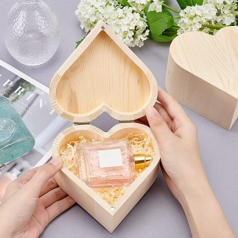 4PCS Unfinished Wooden Box 5x5.2 Inch Unpainted Heart-Shaped Box