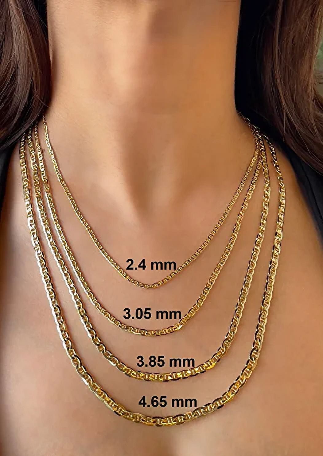 Jewel heart 10 K Real Gold Mariner Chain 2.4 mm Diamond Cut Anchor Link Necklace For Men Women