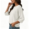 thumbnail image 4 of Breezora Women's Summer Casual Knit Tops 3/4 Sleeve Crew Neck Lightweight Ribbed Pullover Sweater For Weekend Outing, 4 of 7
