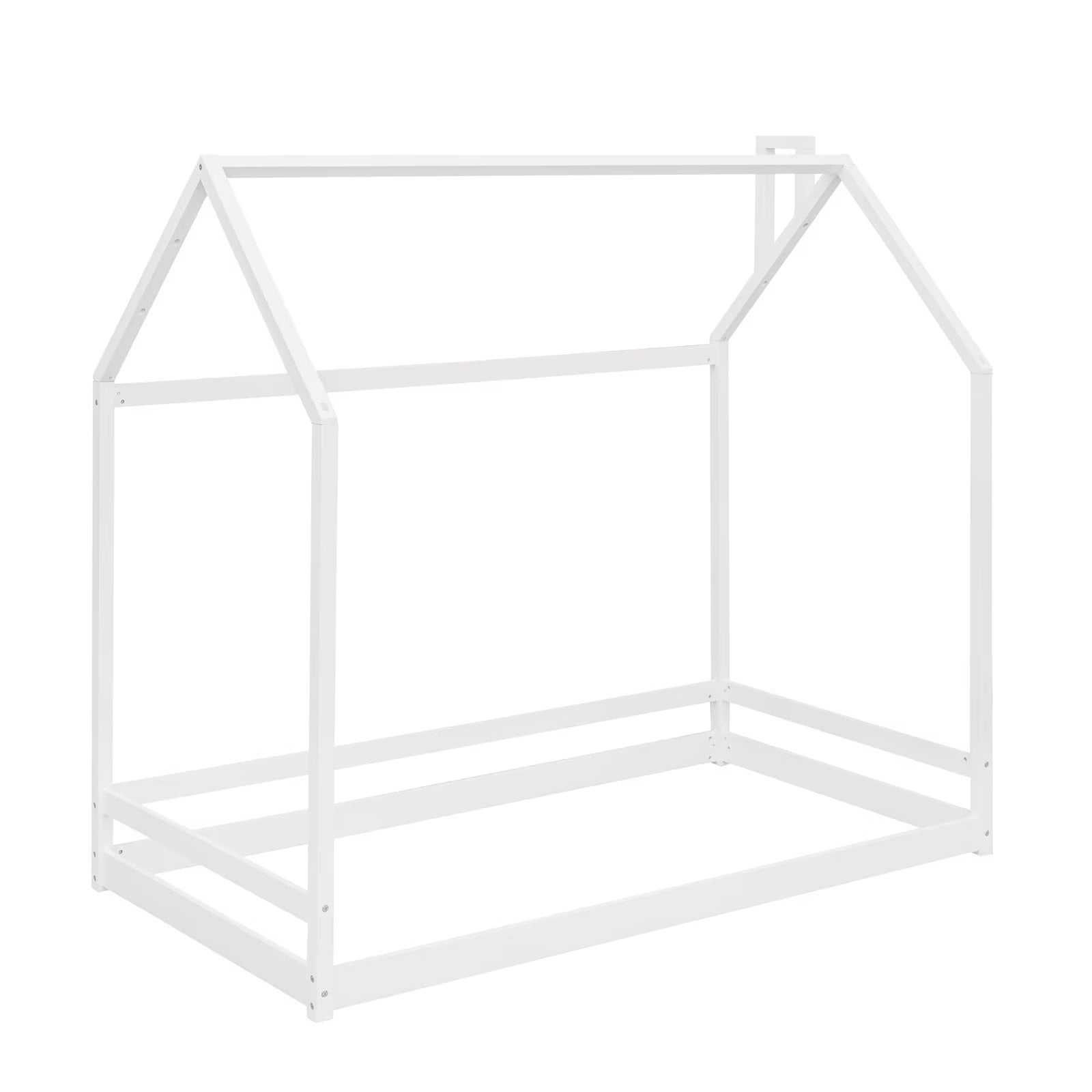 Twin Size Kids Bed Frame, Solid Wood Playhouse Floor Bed with Slatted