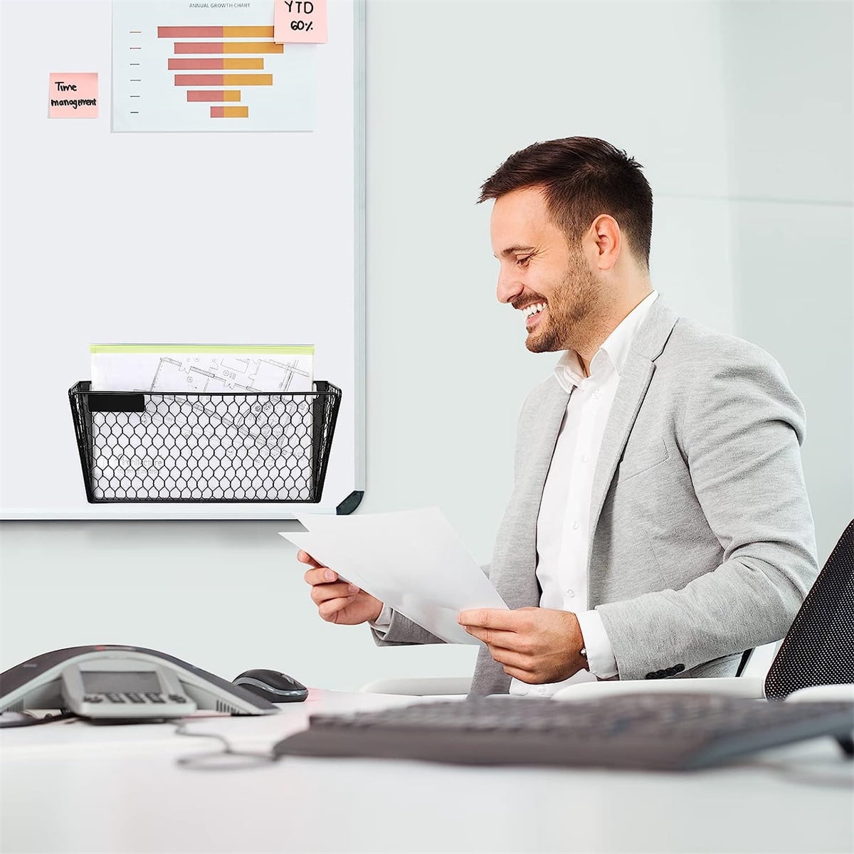 Bexikou 1 Tier Mesh Hanging File Folders Holder,Magnetic File Holder for File Cabinets -Strong Magnetic Paper Mail Holder Drill Free Wall Organizer for File Cabinets, Refrigerator, Whiteboard