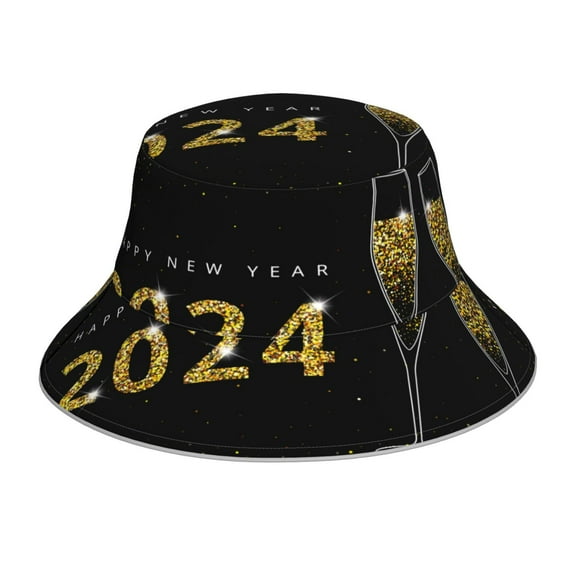 Balery Happy New Year 2024 (2) Bucket Hats Fashion Sun Cap Packable Outdoor Fisherman Hat For Women And Men