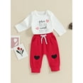 thumbnail image 3 of FEORJGP Infant Baby Boy Valentine's Day Outfit Newborn Long Sleeve Rompers Letter Heart Print Jumpsuit Crew Neck Bodysuit and Elastic Pants Set Kids Boys Loose Casual 2 Piece Clothes Fall Spring, 3 of 9