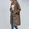thumbnail image 6 of Women's Cardigan Sweaters Long Sleeve Plus Size Solid Cable Knit Open Front Outerwear Women's Winter Long Sleeve Knitwear Solid Color Loose Large Double Pocket Sweater Cardigan Pocket Long Coat, 6 of 7