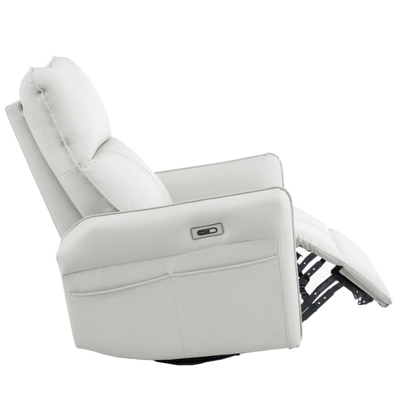 270° Power Swivel Rocker Recliner Chair, PU Leather Electric Glider Reclining Sofa with USB Ports, Power Swivel Glider, Rocking Chair,Nursery Recliners for Living Room Bedroom(Light Gray 270°Swivel)