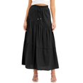 thumbnail image 1 of Gibobby faldas para mujer elegante Color sólido Algodón Cintura elástica Falda plisada de columpio grande Mujer(Negro, S), 1 of 5