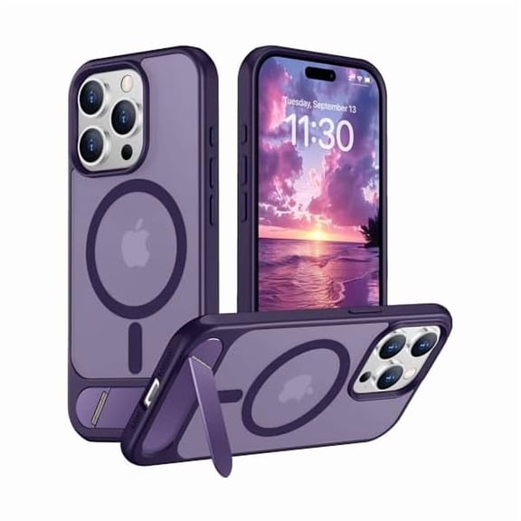 Eryueer Magnetic Compatible with iPhone 15 Pro Case, [Built-in Invisible Kickstand][Compatible with MagSafe] [Military Grade Shockproof] Slim Translucent Matte Phone Case for iPhone 15 Pro 6.1"