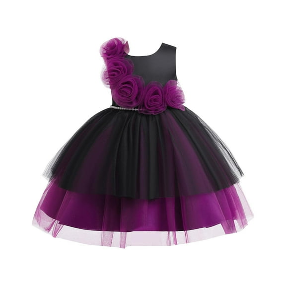 SERTG Girls Dress Sleeveless Round Neck Exquisite Three-dimensional Flower Trailing Mesh Petal Cake Dress Halloween Role-playing Dress Princess Dress for Kids 4-10 Years(Purple,8 Years)